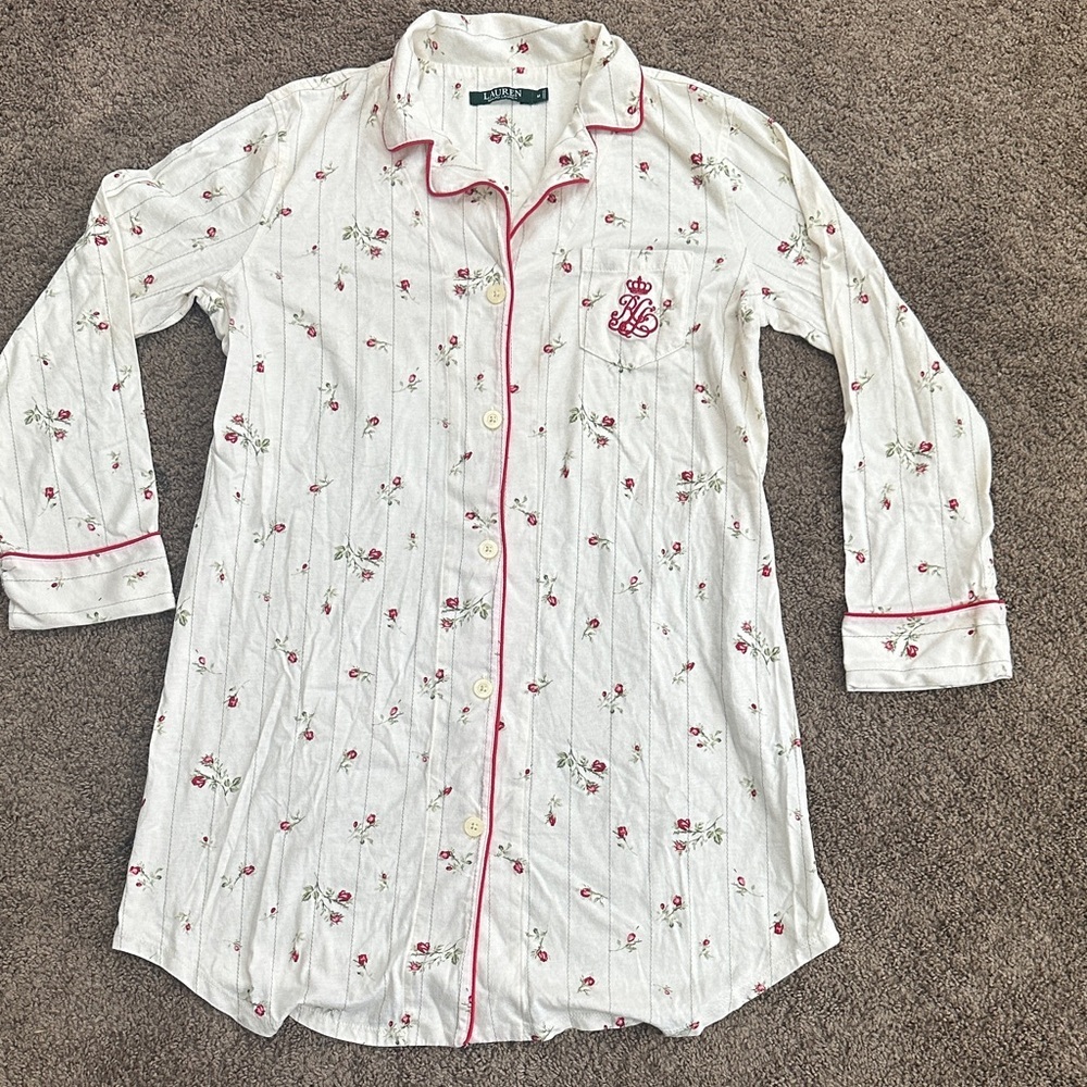 Ralph Lauren White and Red Floral Nightshirt
